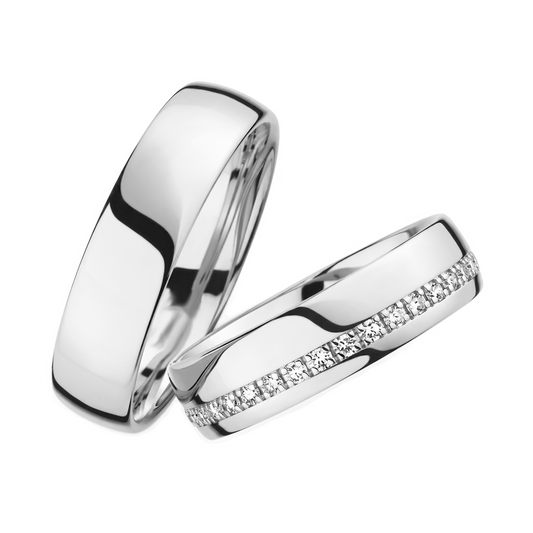 Argollas de matrimonio con circones en plata pareja
