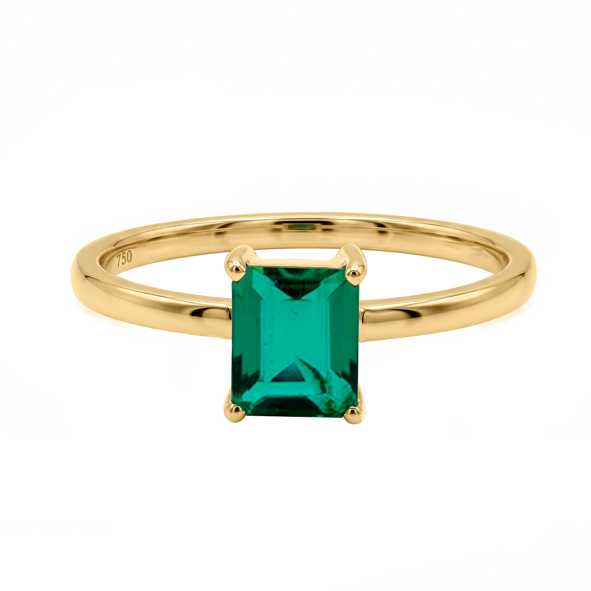 Anillo Solitario Ligero con Esmeralda en Oro Amarillo 18k en Uñas