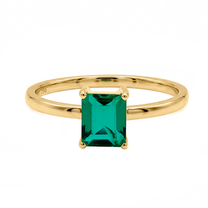 Anillo Solitario Ligero con Esmeralda en Oro Amarillo 18k en Uñas