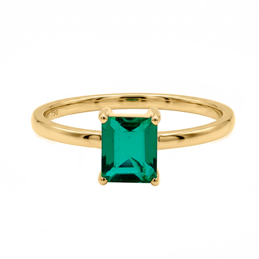Anillo Solitario Ligero con Esmeralda en Oro Amarillo 18k en Uñas