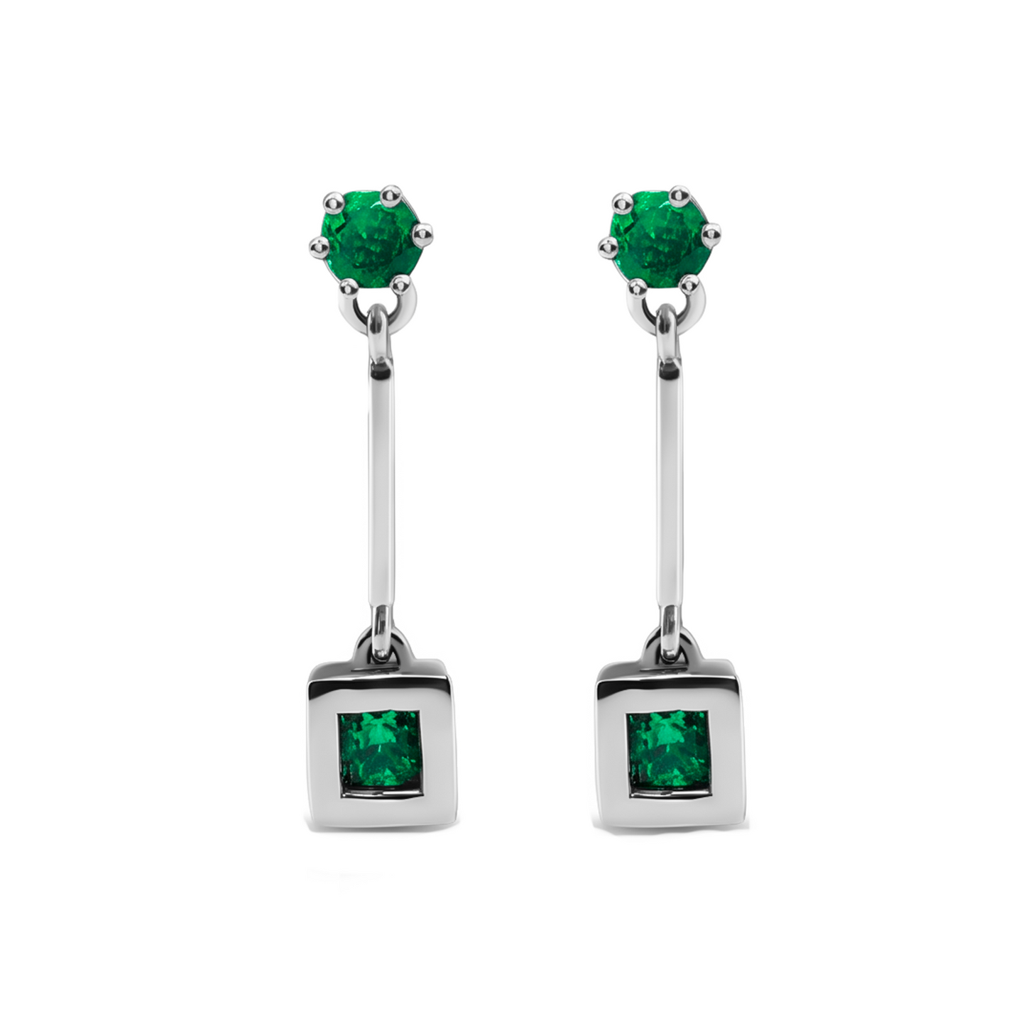 Aretes En Oro Blanco 18K  Con Esmeralda