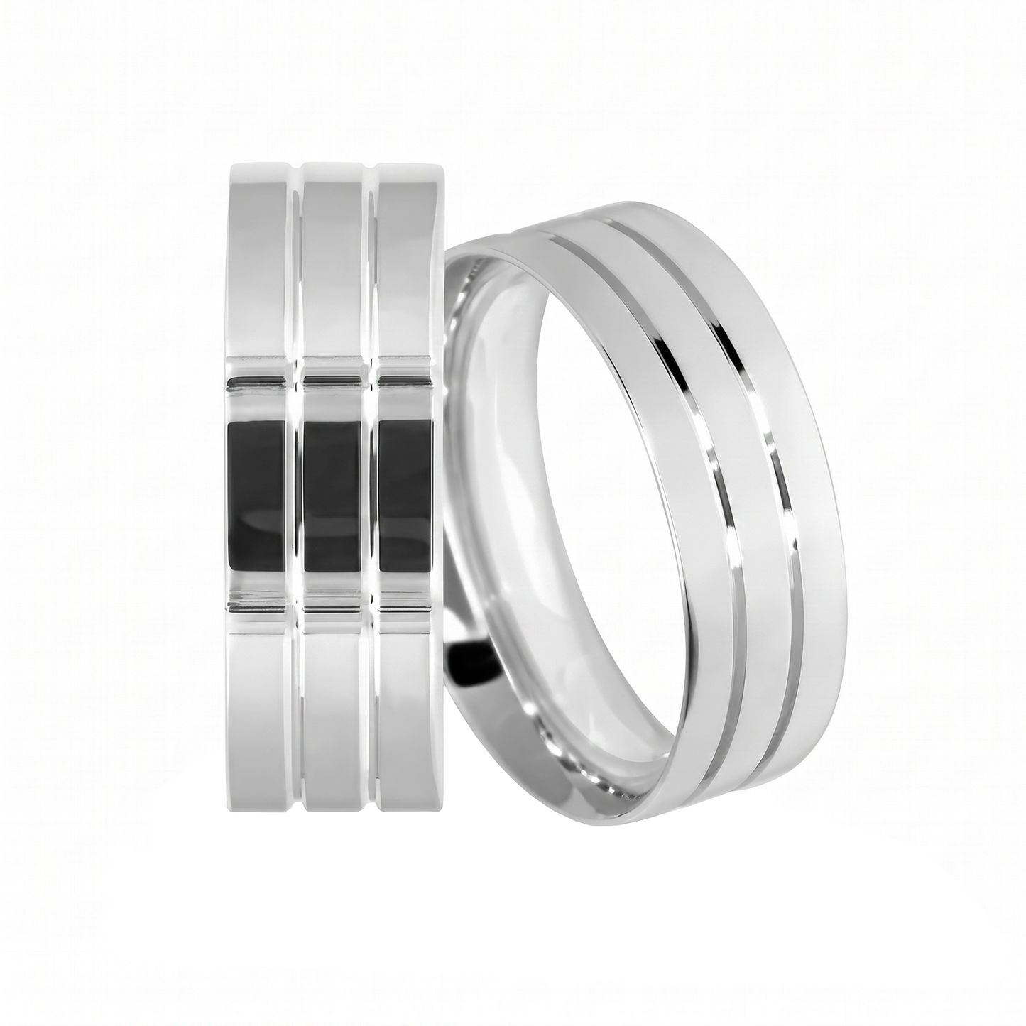 Argolla de Matrimonio en plata Diseño de 2 linea Efecto Oro Blanco