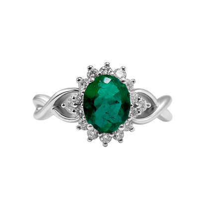 Anillo Ondas con Marquesa en Esmeralda con Oro Blanco 18 k