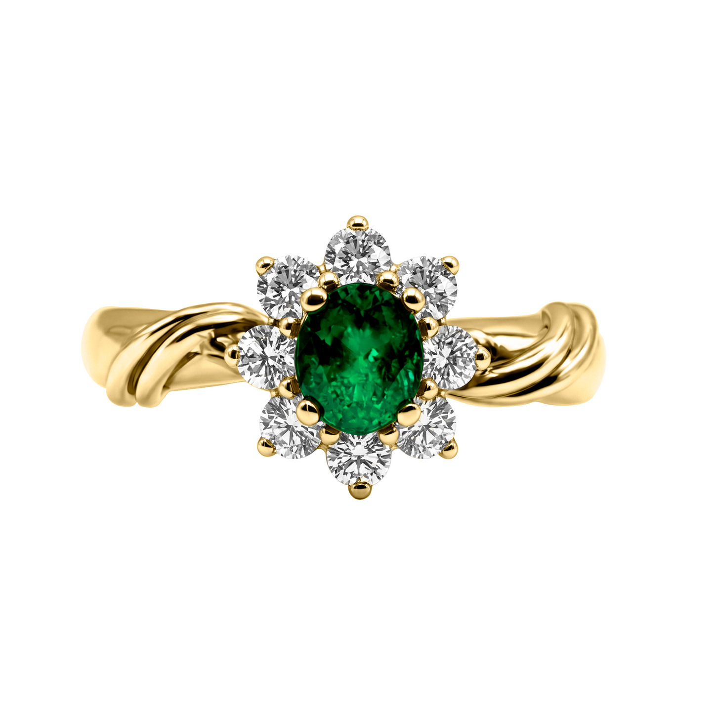 Anillo Marquesa Esmeralda y Diamantes en Oro Amarillo 18 k