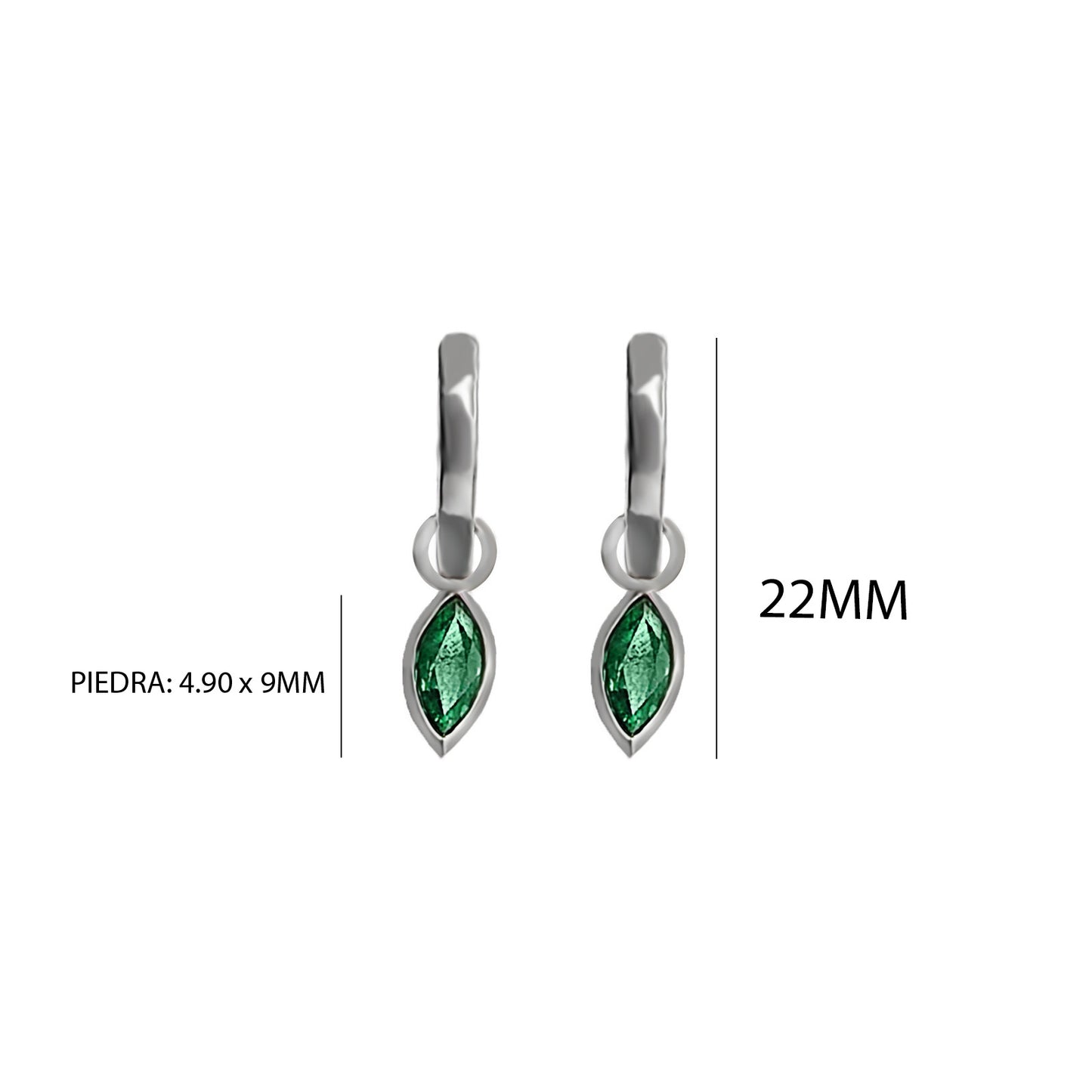 Candongas En Oro Blanco  18k con Esmeralda