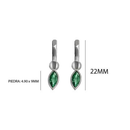 Candongas En Oro Blanco  18k con Esmeralda