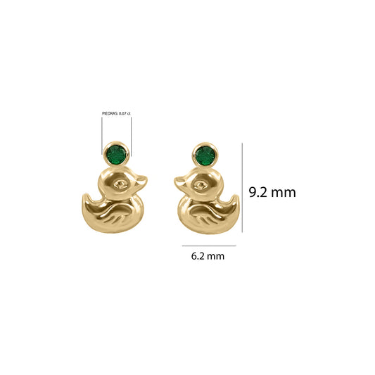 Topos De Patos En Oro Amarillo 18k, Con gema arriba