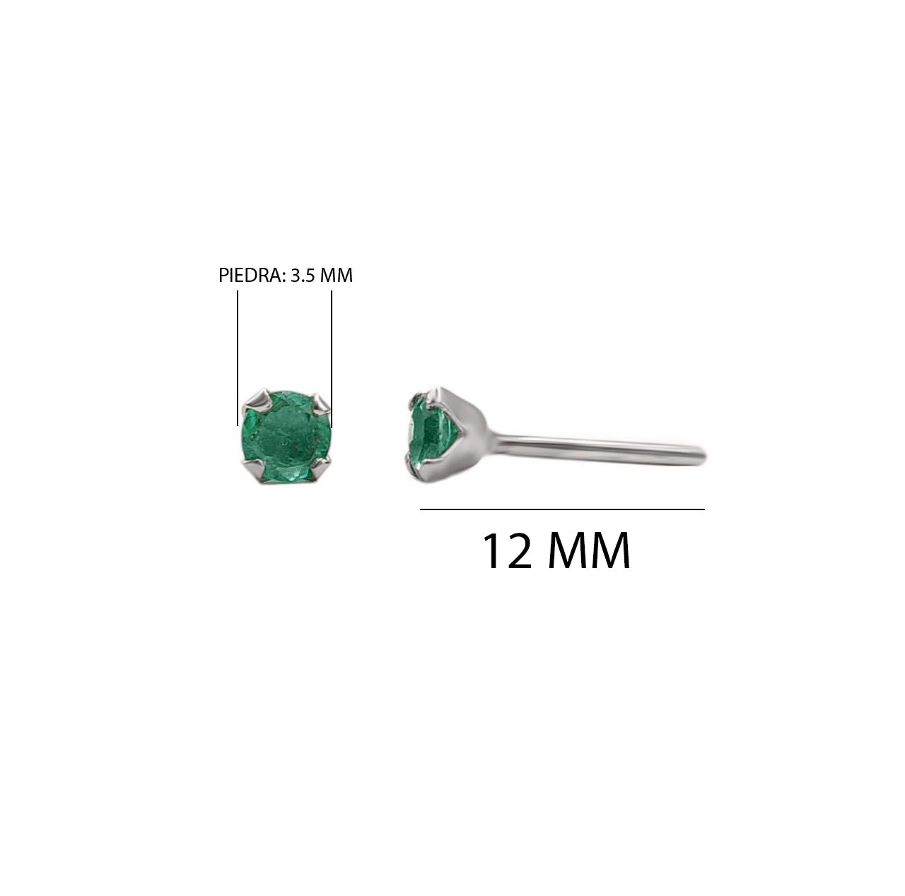 Topos Solitarios En Oro Blanco 18k Esmeralda 3.5 Mm