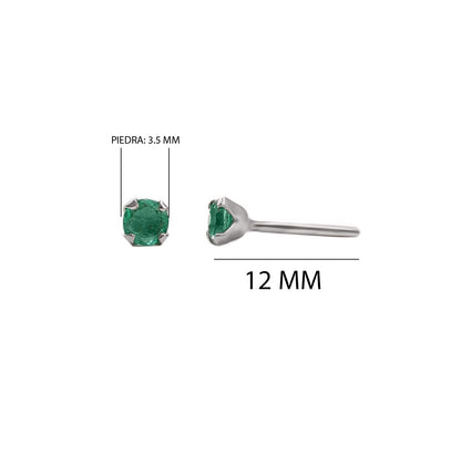 Topos Solitarios En Oro Blanco 18k Esmeralda 3.5 Mm