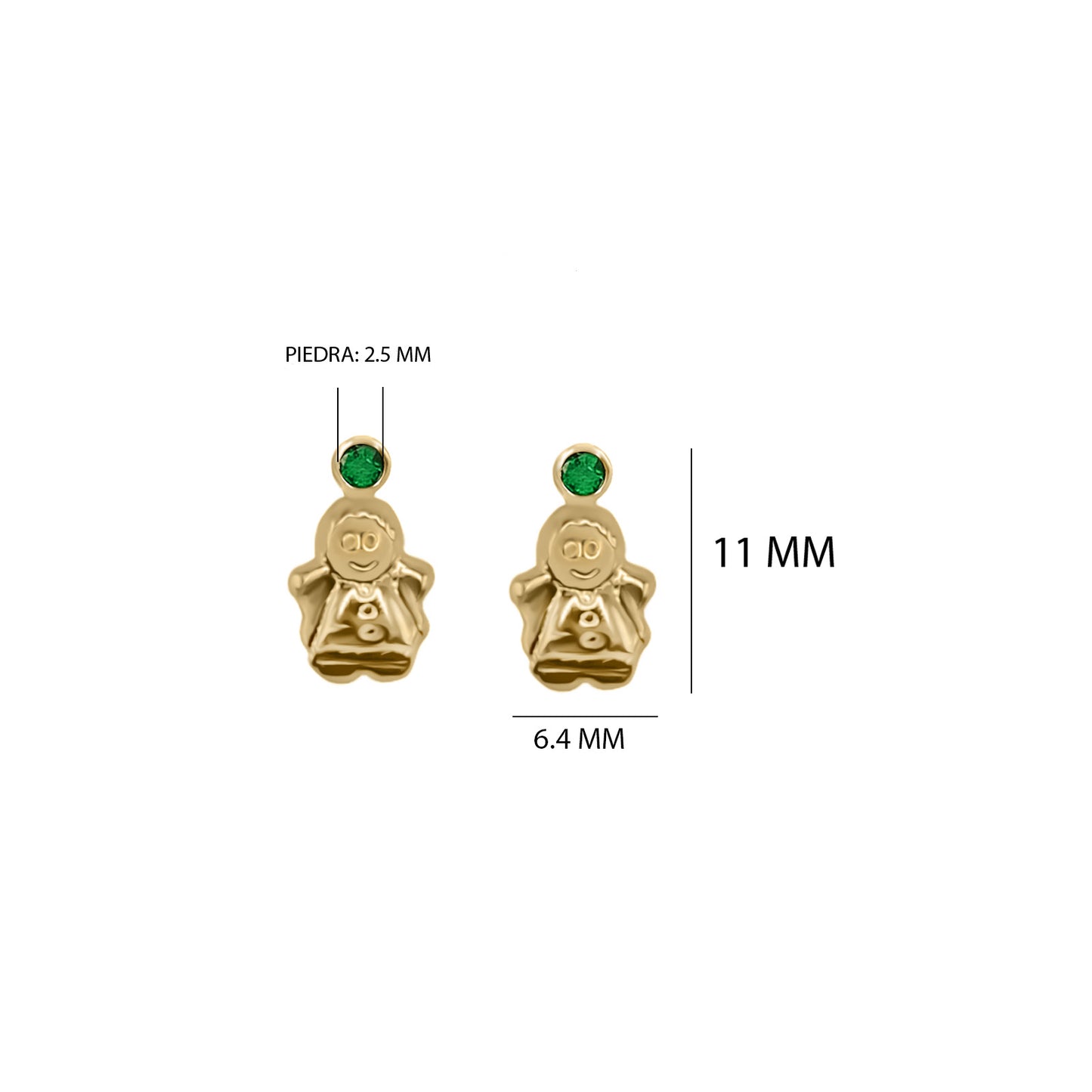Topos De Angel Con Gema En Oro Amarillo 18k