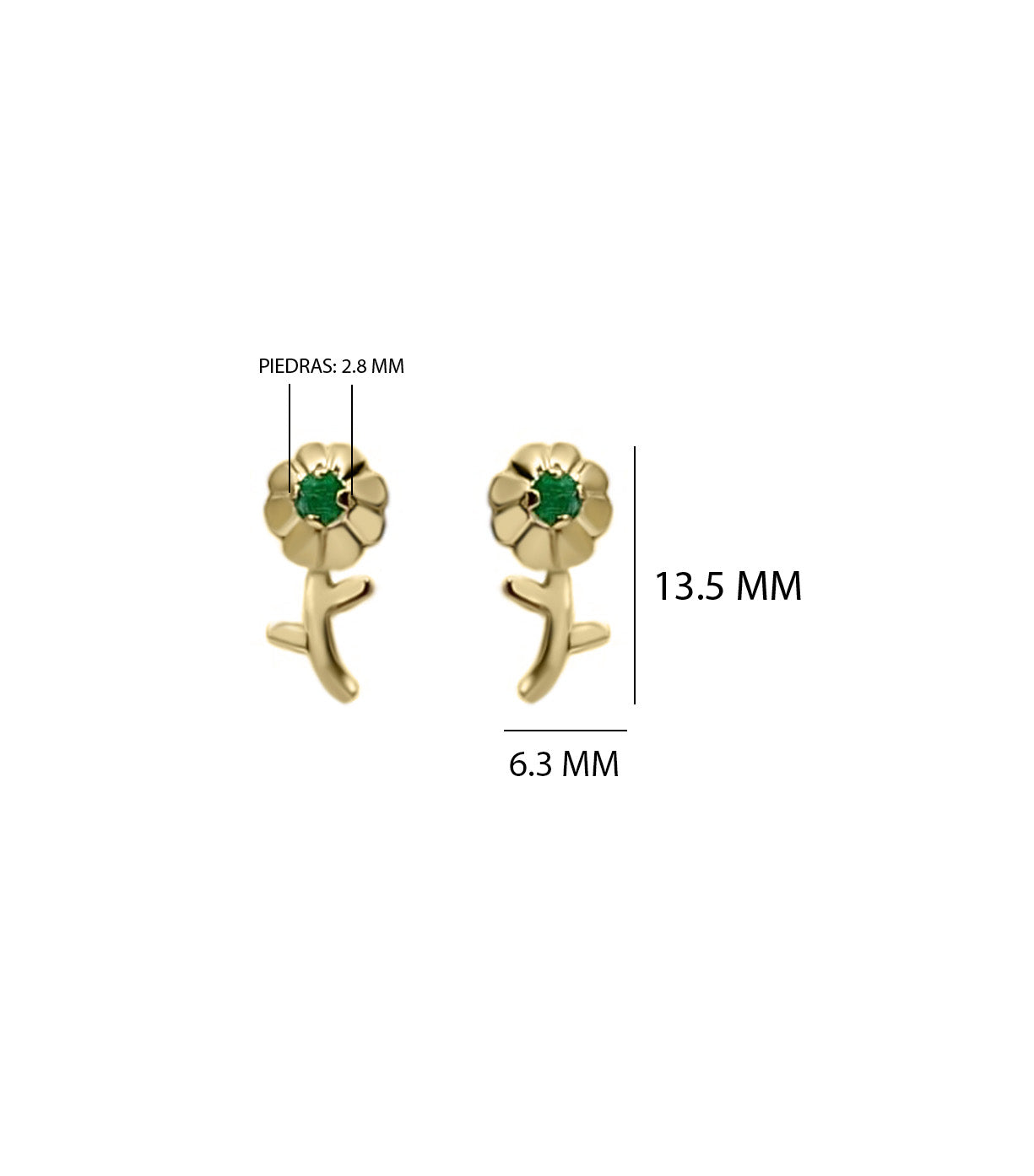Topos De Flor Con Esmeralda En Oro Amarillo 18k