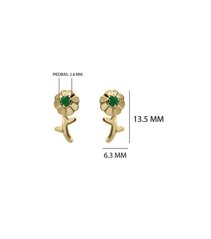 Topos De Flor Con Esmeralda En Oro Amarillo 18k