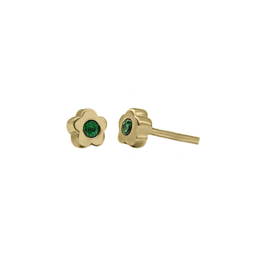 Topos De Flor Con Esmeralda En Oro Amarillo 18k