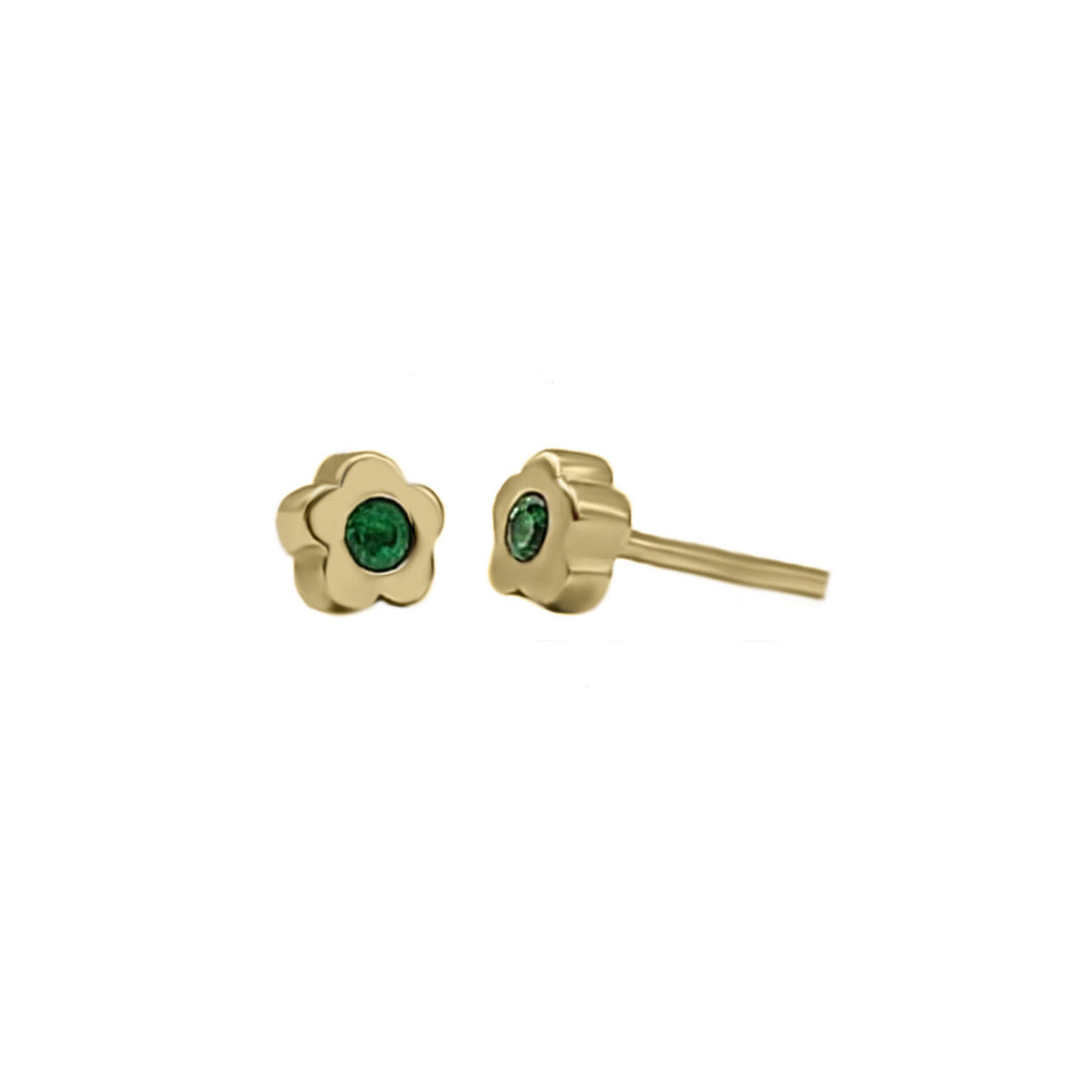 Topos De Flor Con Esmeralda En Oro Amarillo 18k