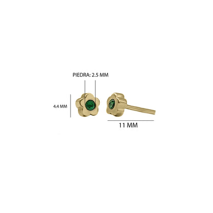 Topos De Flor Con Esmeralda En Oro Amarillo 18k