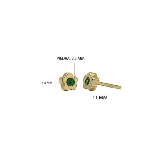 Topos De Flor Con Esmeralda En Oro Amarillo 18k