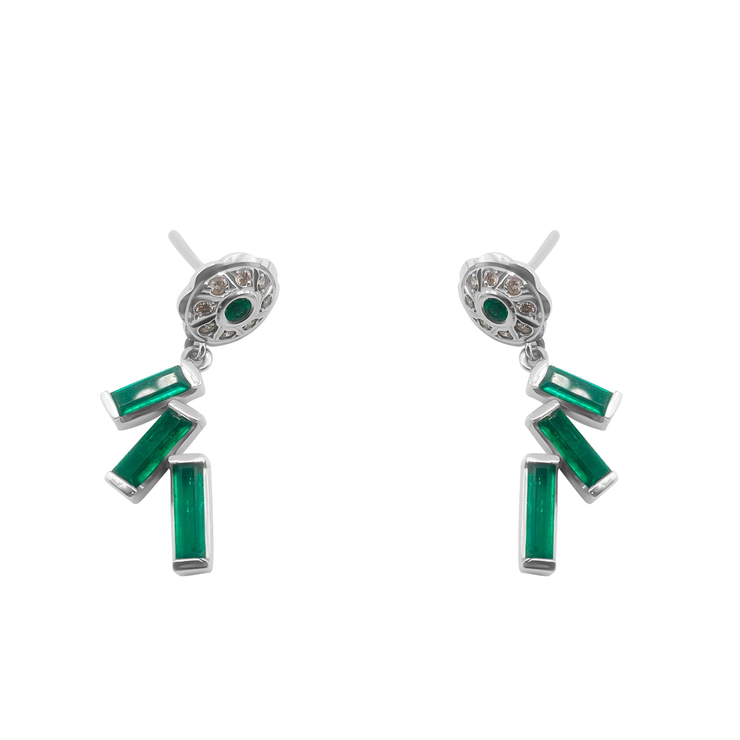 Aretes en Oro Blanco 18k con Esmeraldas y Diamantes