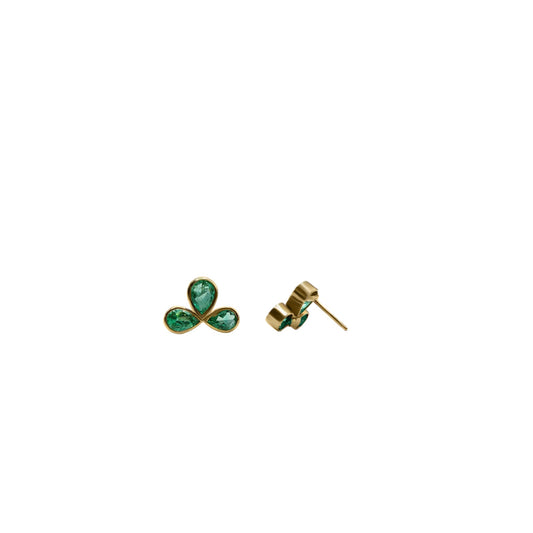 Topos tres hojas Con Esmeralda Y En Oro Amarillo 18k