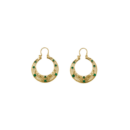 Candongas en Oro Amarillo 18K Con Esmeralda