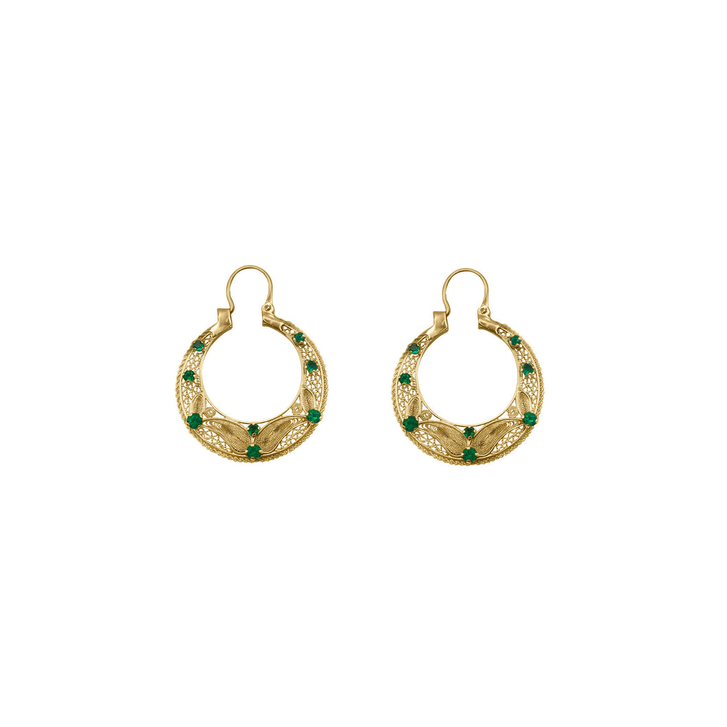 Candongas en Oro Amarillo 18K Con Esmeralda