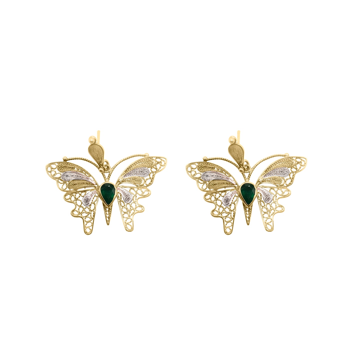 Aretes Filigrana 3 Oros 18K Mariposa