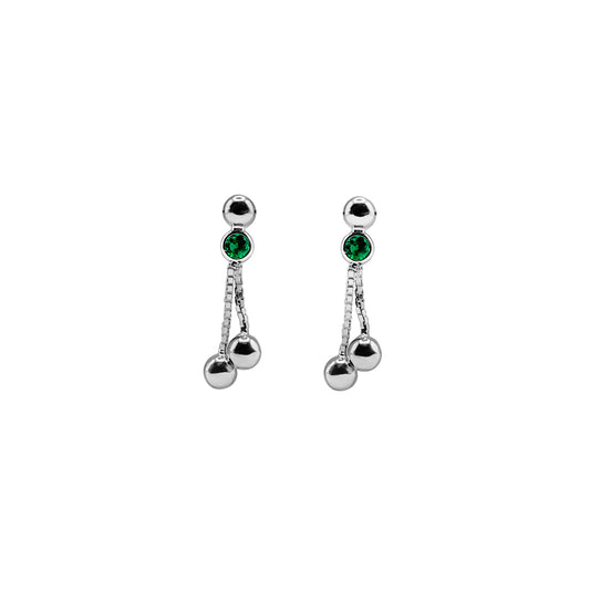 Topos Bambalinas en Oro Blanco 18k con Esmeralda