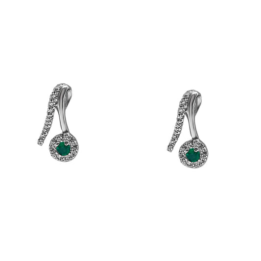 Aretes de Tacones con Esmeralda y Diamantes en Oro Blanco 18k