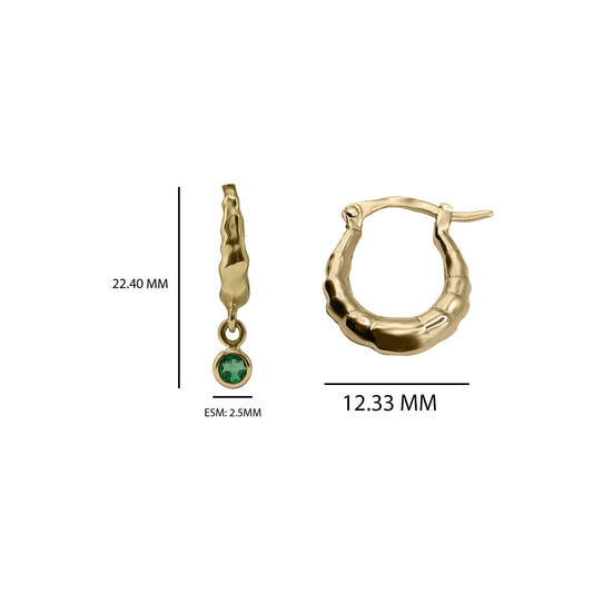 Candongas En Oro Amarillo  18k con Esmeralda