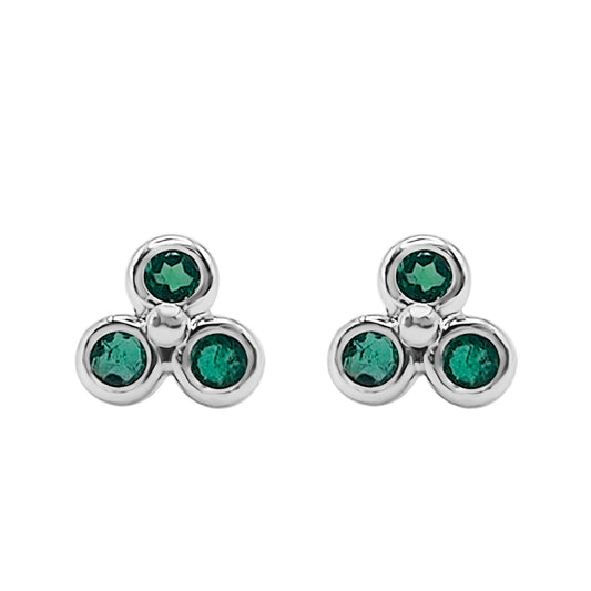 Topos Aretes Para Bebe, Oro Blanco Y Esmeralda Certifica