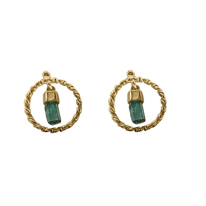 Aretes Con Canutillos En Esmeralda con Oro Amarillo 18k