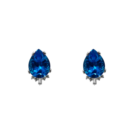 TOPOS TOPACIO LAGRIMA Y DIAMANTES DAMA ORO BLANCO 18K