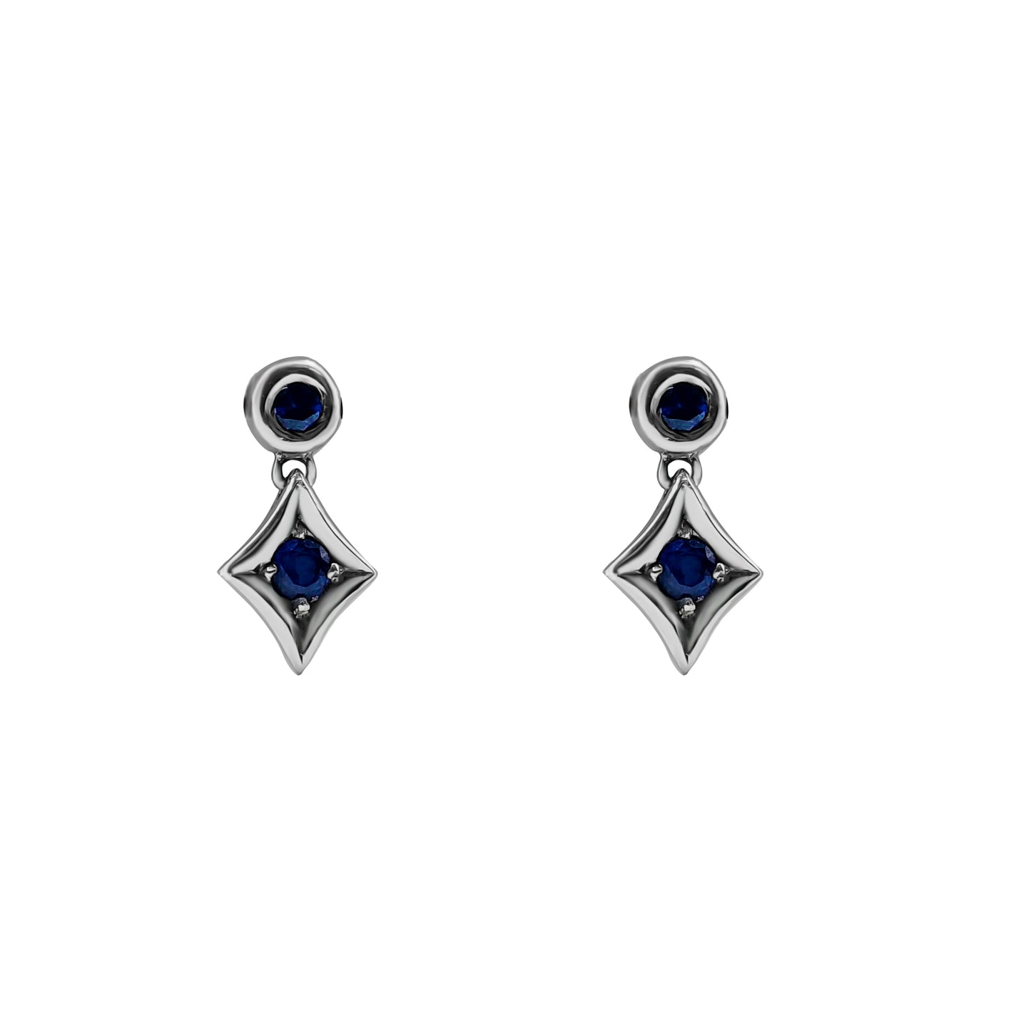 Aretes Solitarios De Zafiro Con Oro Blanco 18k Estrella