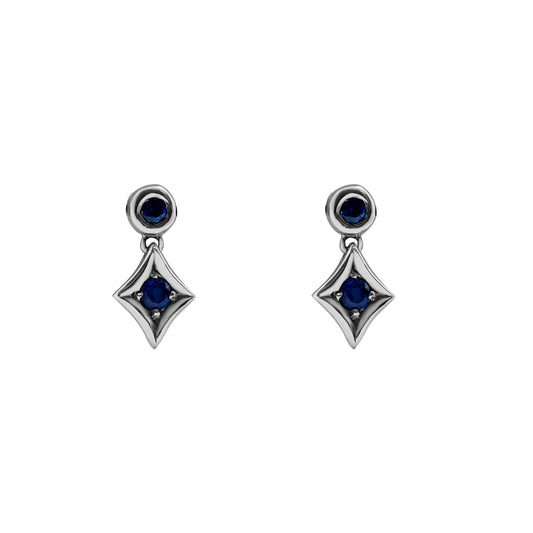Aretes Solitarios De Zafiro Con Oro Blanco 18k Estrella