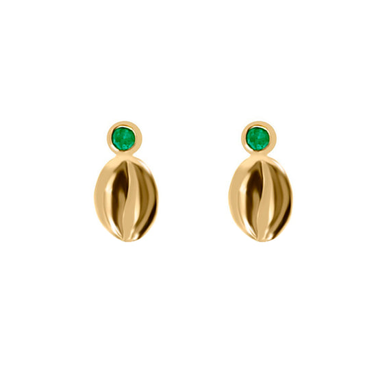 Aretes Pepa De Cafe Oro 18 K Con Esmeralda