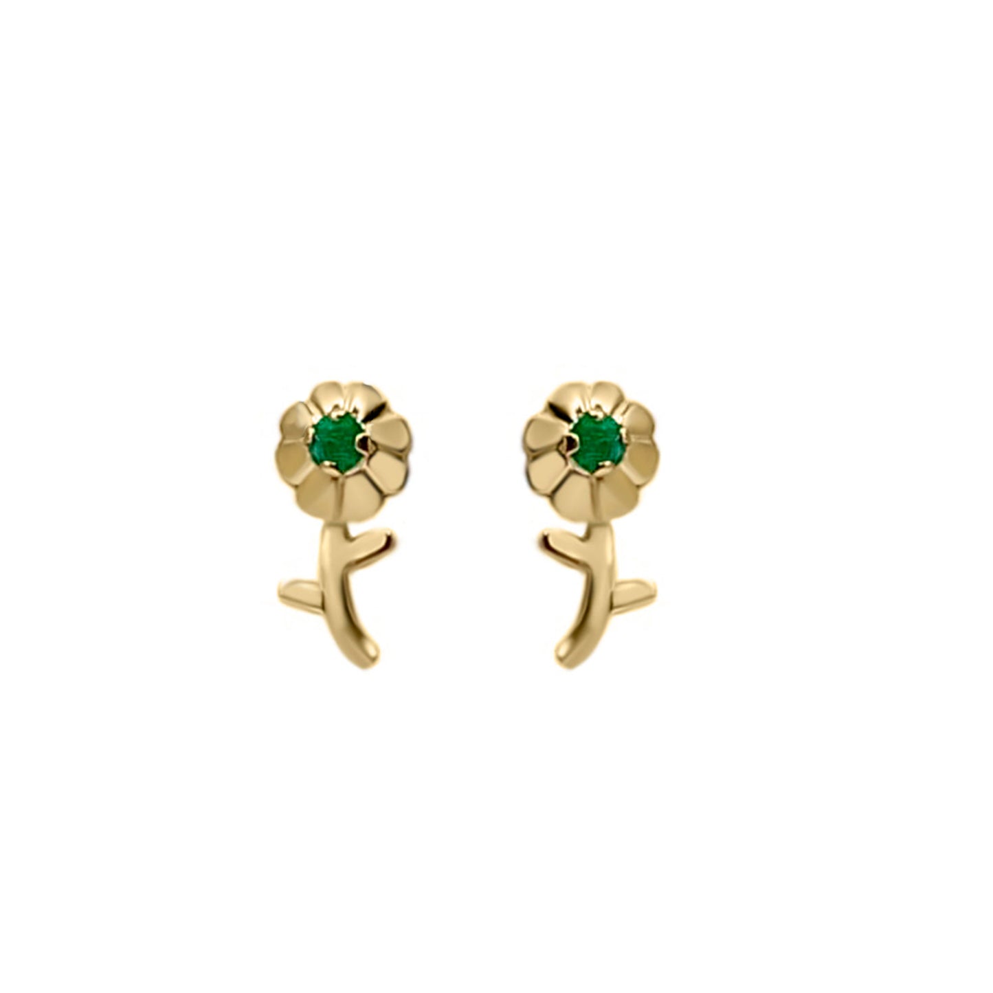 Topos De Flor Con Esmeralda En Oro Amarillo 18k