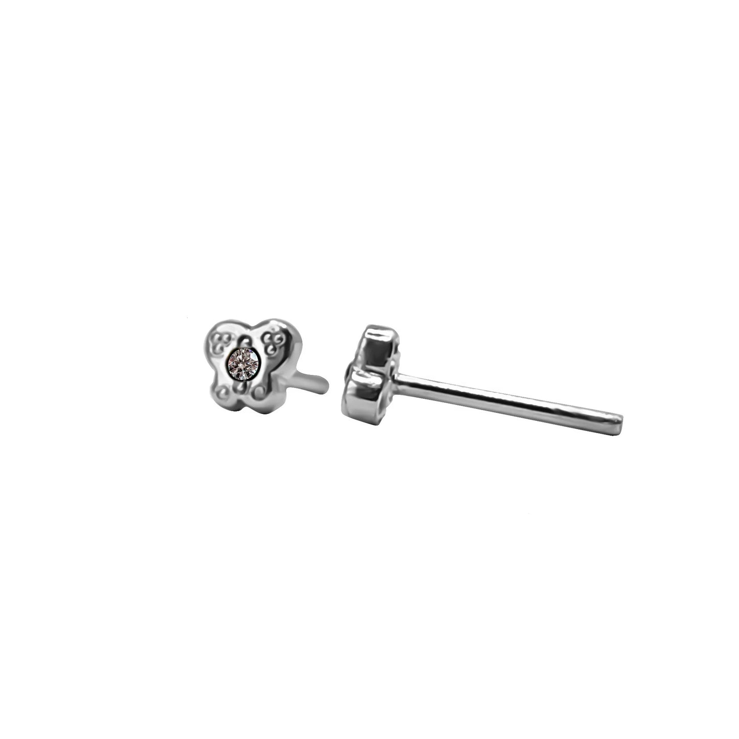 Topos De Mariposa En Oro Blanco  18k, Con gema