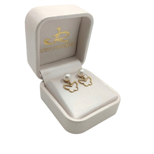 Topos Perla Mariposa En Oro Amarillo 18k Para Mujer/dama