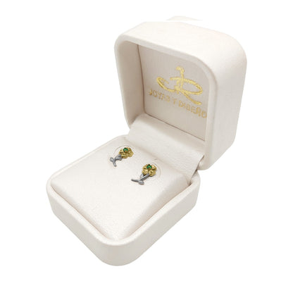 Topos De Flor En Oro Amarillo Y Blanco 18k, Con Esmeralda