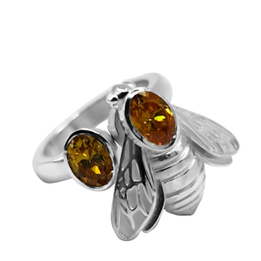Anillo De Abeja En Plata 950, Con Circon