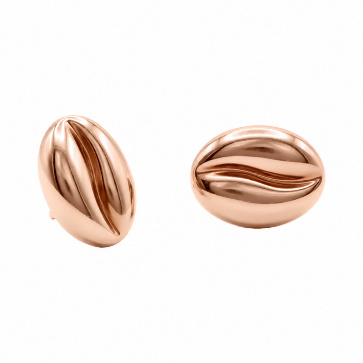 Aretes topos pepa de café en oro rosado 18K