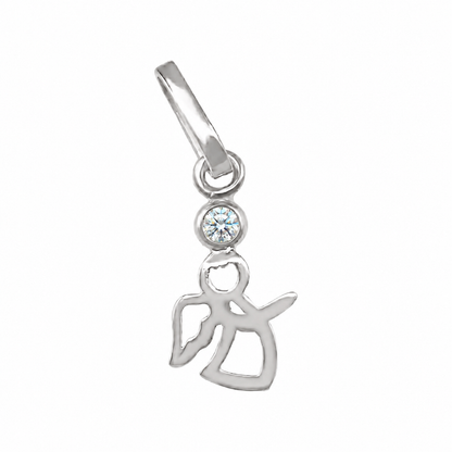 Dije de ángel en oro blanco de 18K con circón – Joyería Renue