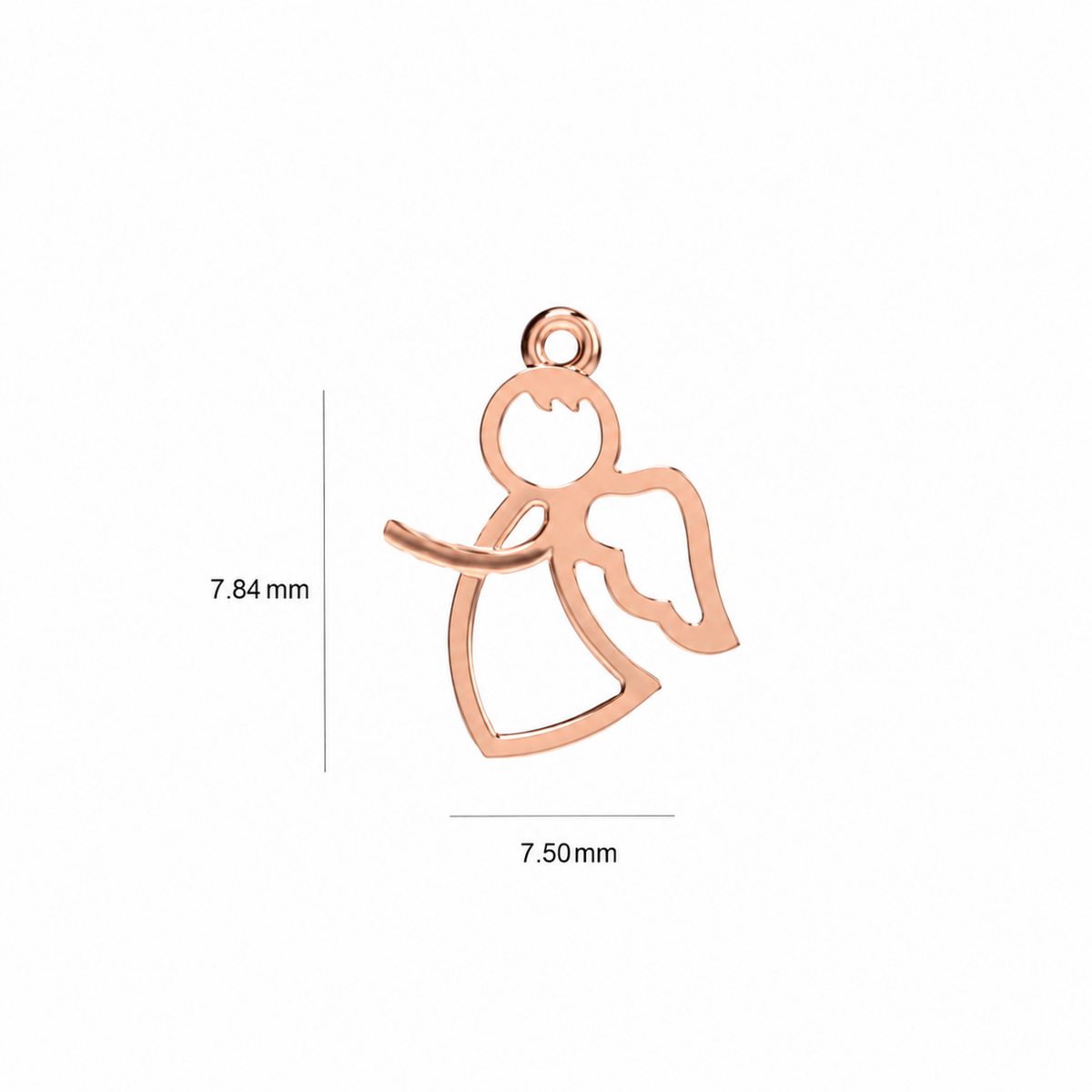 Dije de ángel en oro rosado 18K, 7.84 mm x 7.50 mm