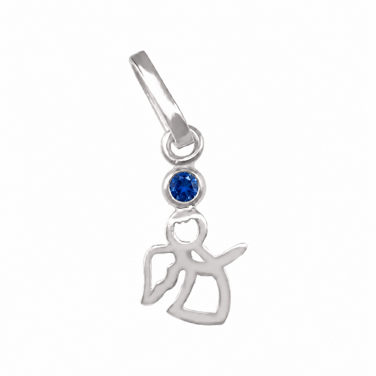 Dije de ángel en oro blanco de 18K con zafiro – Joyería Renue