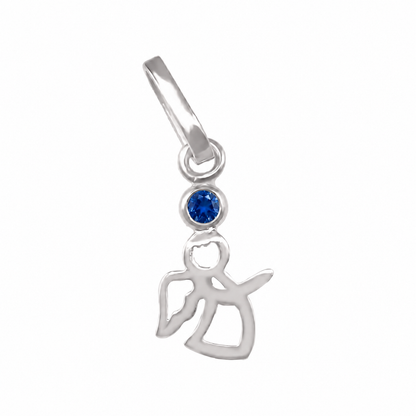 Dije de ángel en oro blanco de 18K con zafiro – Joyería Renue