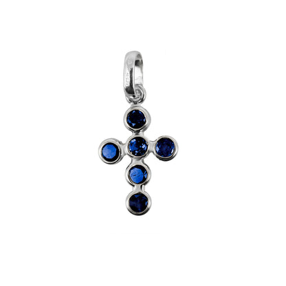 Dije cruz  Oro blanco 18 k con Gemas