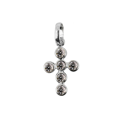 Dije cruz  Oro blanco 18 k con Gemas