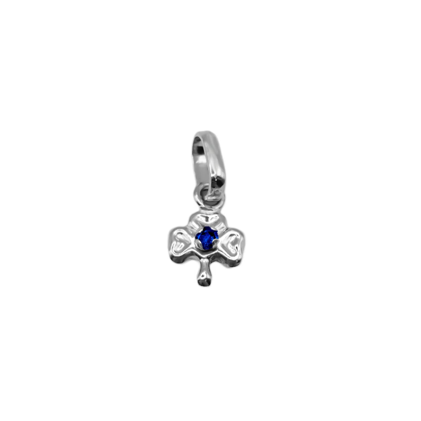 Dije trébol Oro blanco 18 k con gema