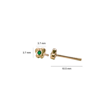 Topos de mariposa en oro amarillo 18k, medidas del producto – Renue Joyería Bogotá