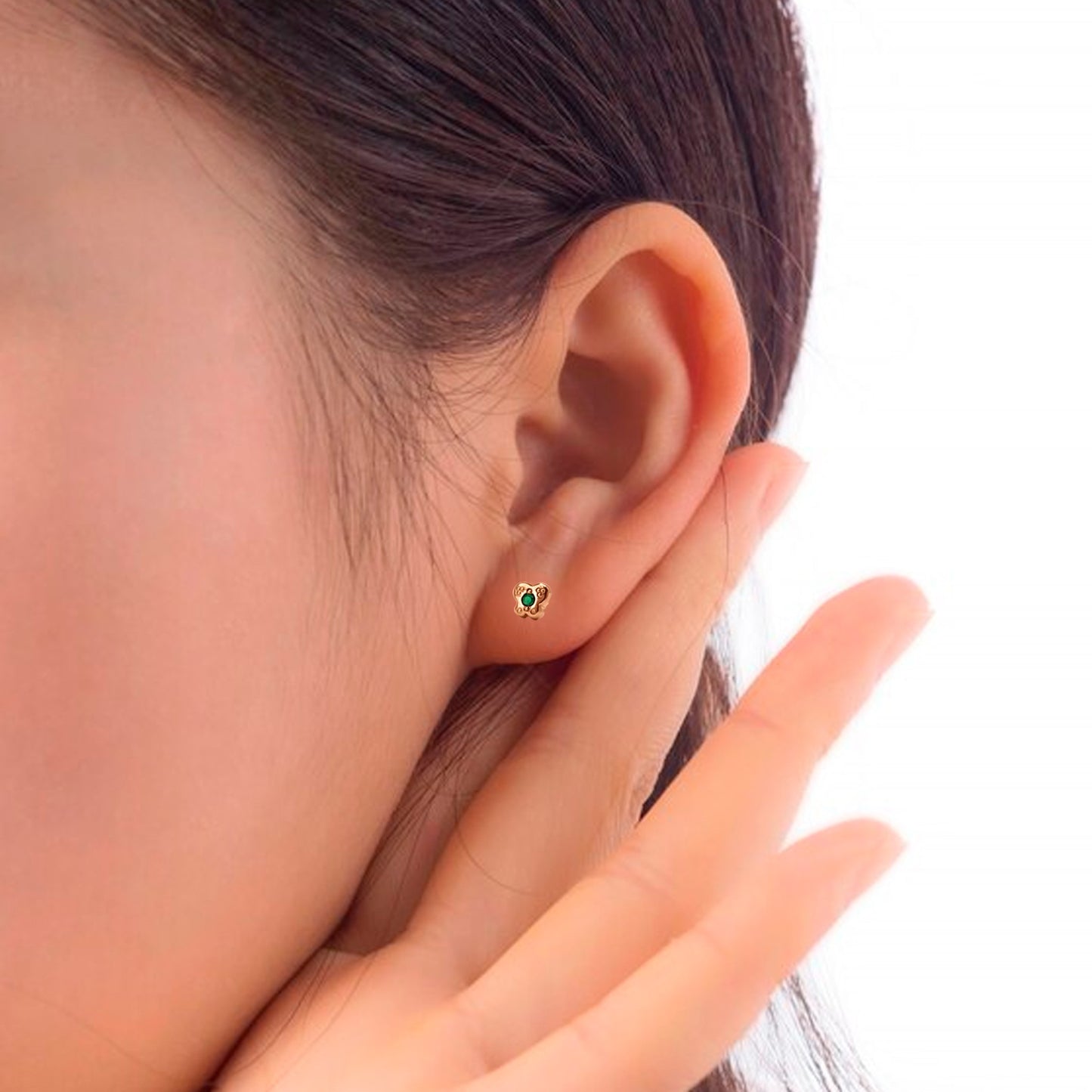Topos De Mariposa En Oro Amarillo 18k, Con gema