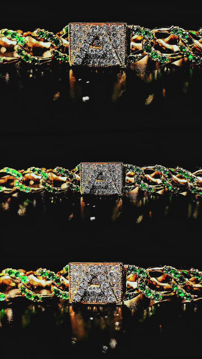 Pulsera Cubana De Esmeraldas y diamante En Oro Amarillo 18k